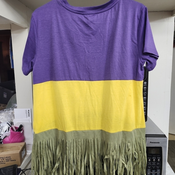 bibi mardi gras Tops - BiBi Purple, Yellow, and Green Fringe Tee